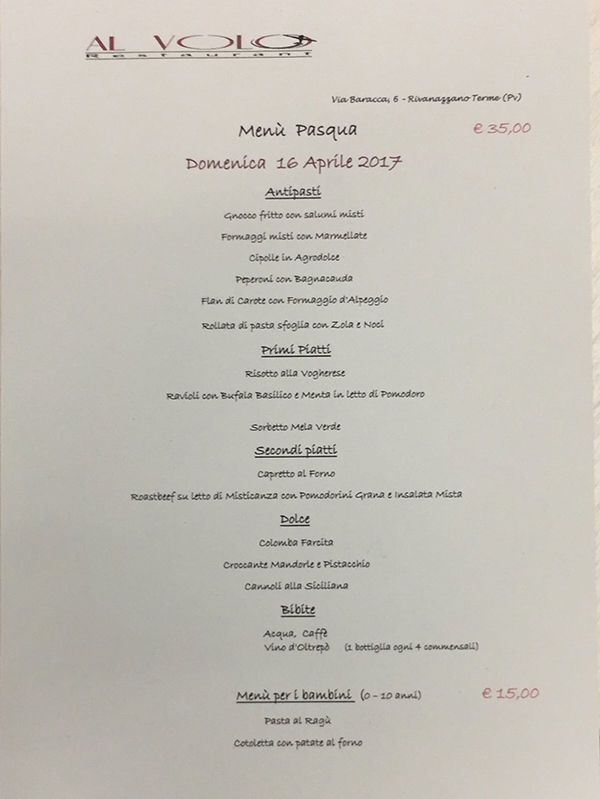 menu volo pasqua
